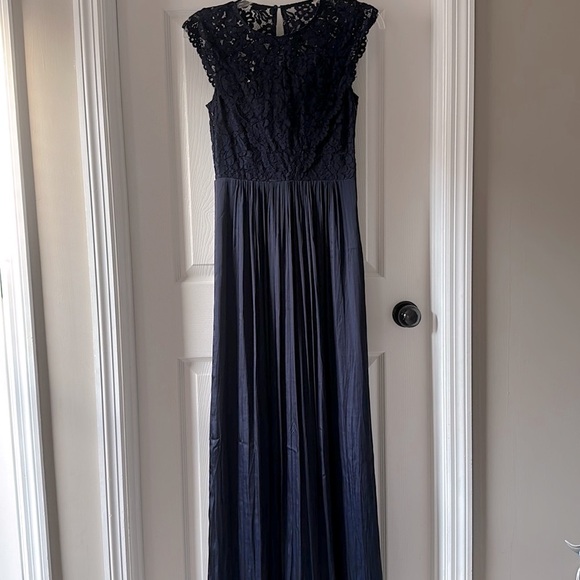 Navy Blue Lace & Satin Dress - Picture 1 of 4